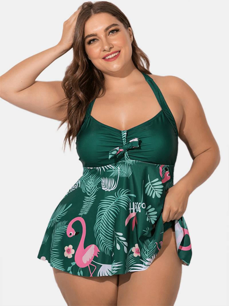 Plus Size Halter Flora Painatus Uimamekko Alushousuilla