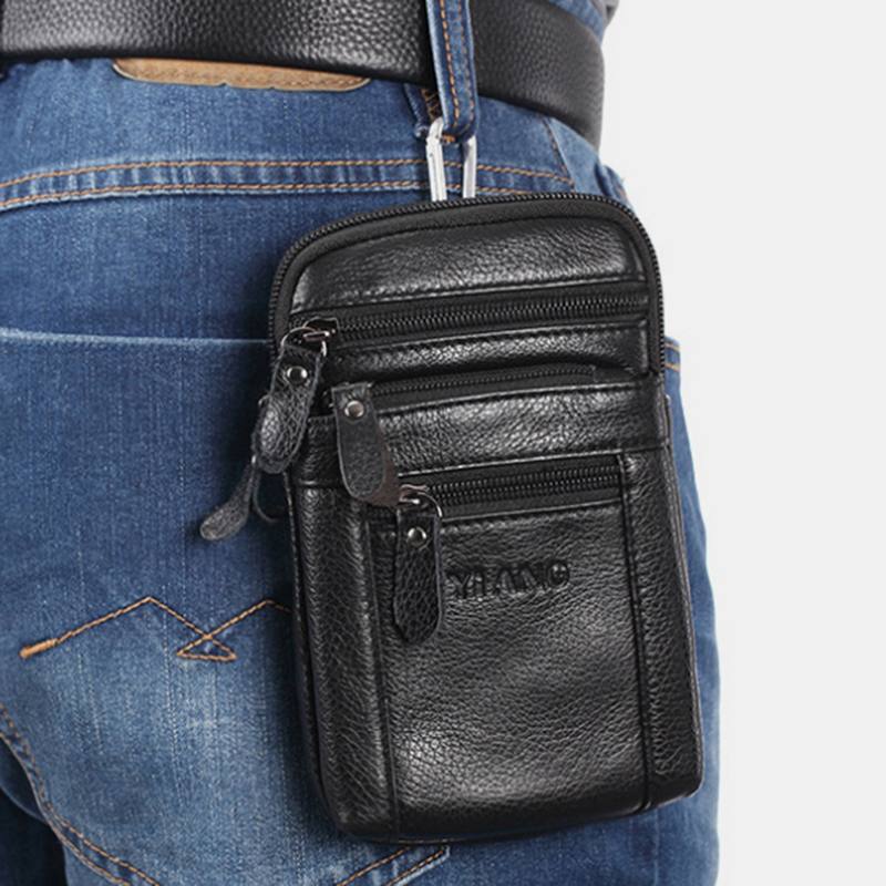 Miesten Aidosta Nahasta Valmistettu Retro-monitoimivyölaukku Cross Body Bag Rento Isokokoinen Helposti Kannettava Vyölaukku