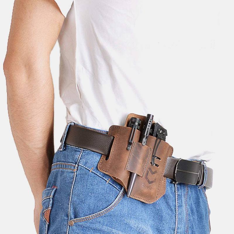 Miesten Aito Nahka Edc Belt Loop Waist Multitool Sheath Vyölaukku