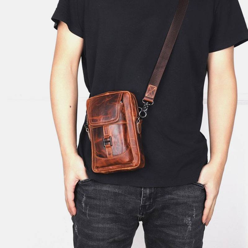 Miesten Aito Nahka Multi-carry Retro 6.5 Tuuman Puhelinlaukku Vyötärölaukku Crossbody Bag -laukku