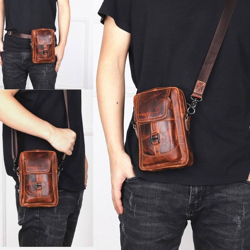 Miesten Aito Nahka Multi-carry Retro 6.5 Tuuman Puhelinlaukku Vyötärölaukku Crossbody Bag -laukku