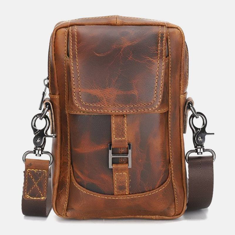 Miesten Aito Nahka Multi-carry Retro 6.5 Tuuman Puhelinlaukku Vyötärölaukku Crossbody Bag -laukku