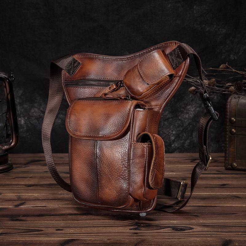 Miesten Aito Nahka Multi-carry Retro 7 Tuuman Puhelinkamera Ulkona Vyötärölaukku Crossbody Laukku