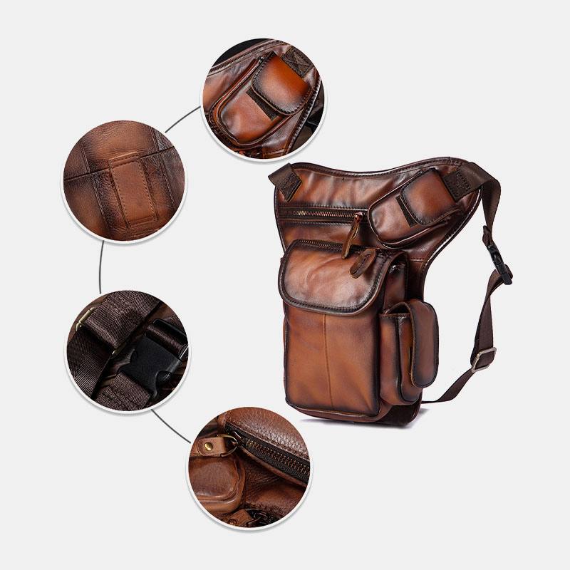 Miesten Aito Nahka Multi-carry Retro 7 Tuuman Puhelinkamera Ulkona Vyötärölaukku Crossbody Laukku