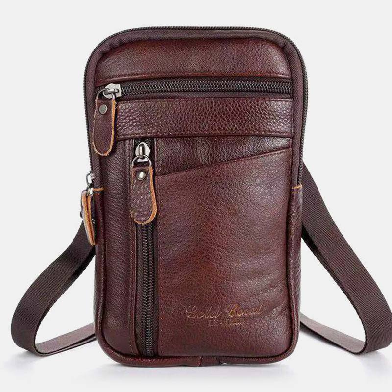 Miesten Aito Nahka Multi-carry Varkaudenesto 6.5 Tuuman Puhelinlaukku Crossbody Bag Vyötärölaukku Laukku