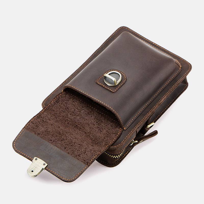 Miesten Aito Nahka Retro Rento Outdoor Multi-carry -puhelinlaukku Crossbody Bag -vyötärölaukku 5.8 Tuuman Puhelimelle