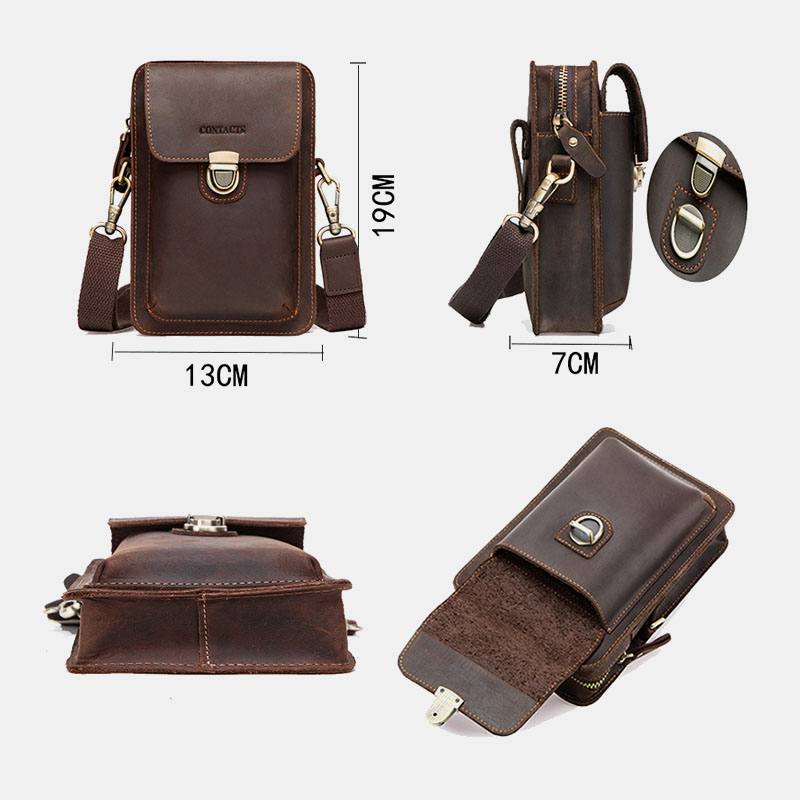 Miesten Aito Nahka Retro Rento Outdoor Multi-carry -puhelinlaukku Crossbody Bag -vyötärölaukku 5.8 Tuuman Puhelimelle