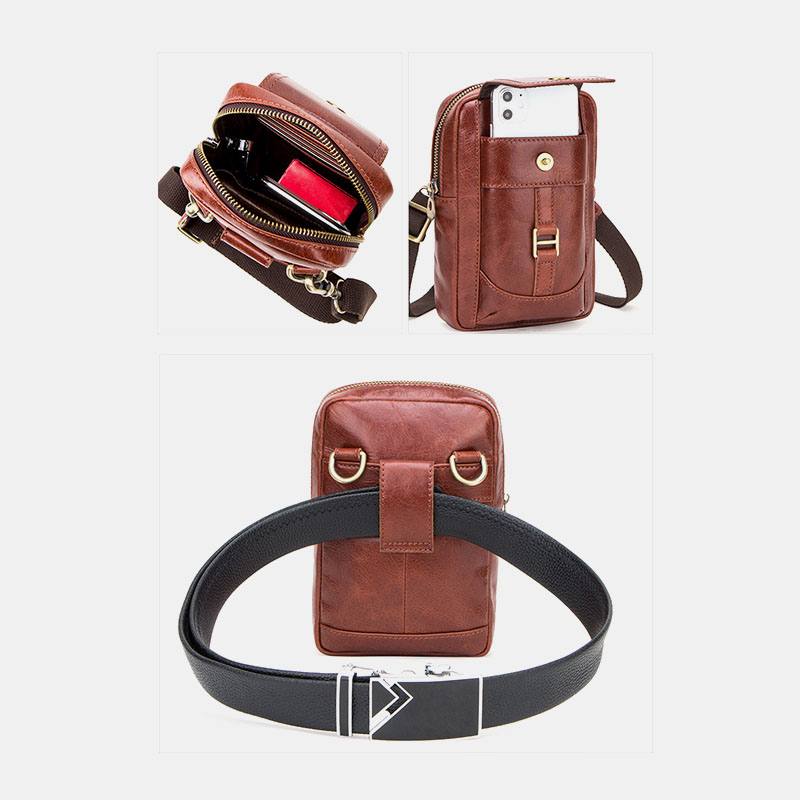 Miesten Aito Nahkainen Retromuoti 5.8 Tuuman Puhelinlaukku Multi-carry Crossbody -laukku Vyötärölaukku