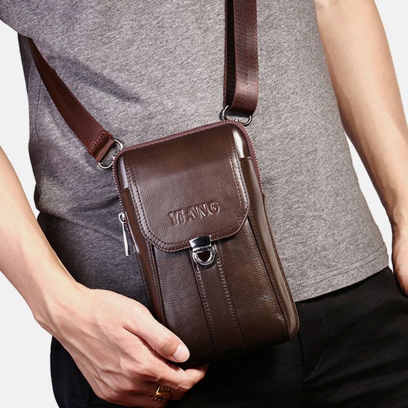 Miesten Aitoa Nahkaa 7 Tuuman Retropuhelinlaukku Vyölaukku Vyökassi Crossbody Bag Sling Bag