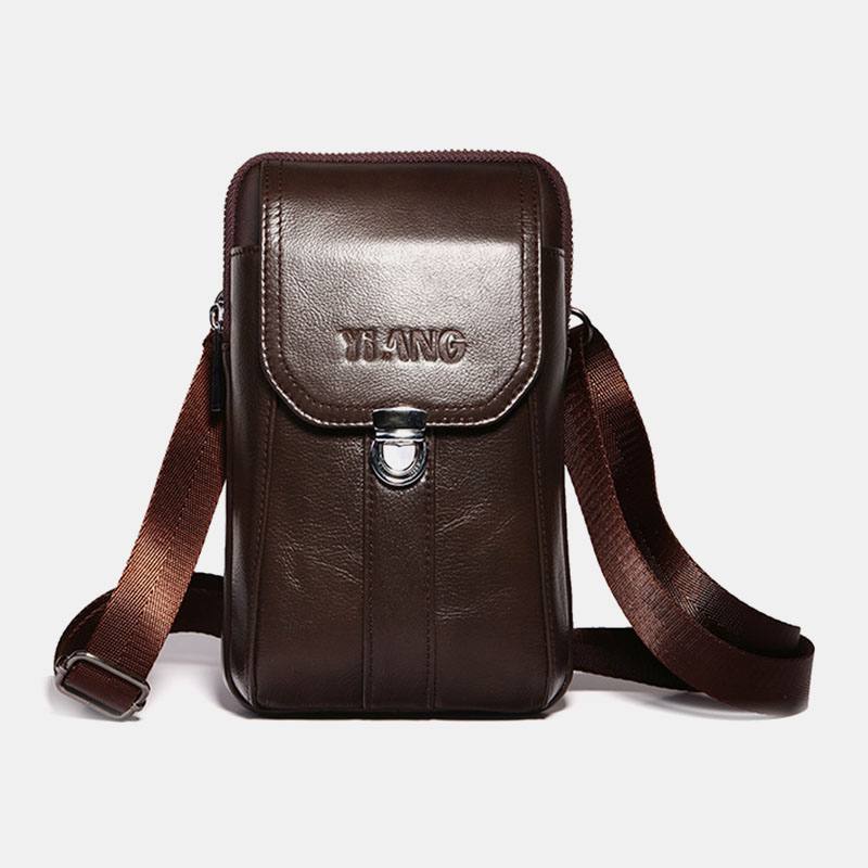 Miesten Aitoa Nahkaa 7 Tuuman Retropuhelinlaukku Vyölaukku Vyökassi Crossbody Bag Sling Bag