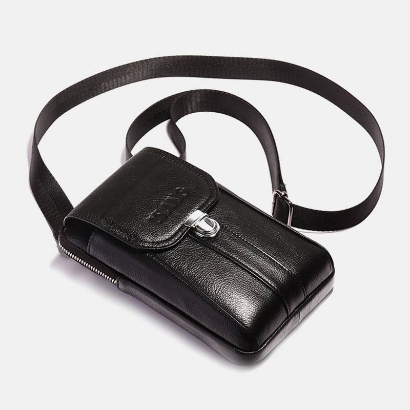 Miesten Aitoa Nahkaa 7 Tuuman Retropuhelinlaukku Vyölaukku Vyökassi Crossbody Bag Sling Bag