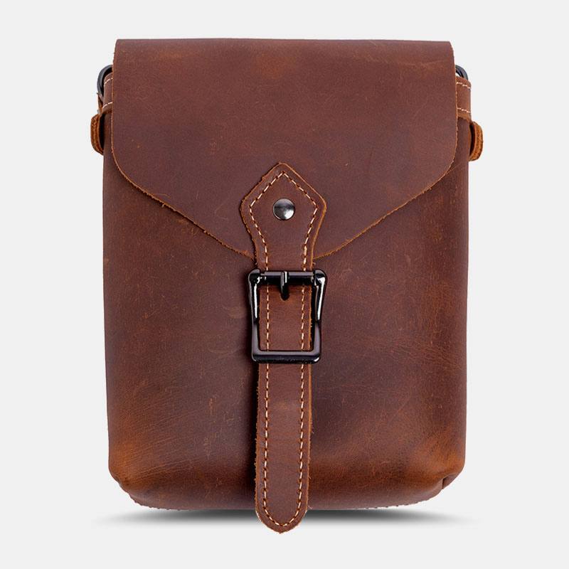 Miesten Aitoa Nahkaa Monitoiminen Kevyt Crossbody-laukku Vintage 6.5 Tuuman Puhelinlaukku Vyötärölaukku Vyölaukku