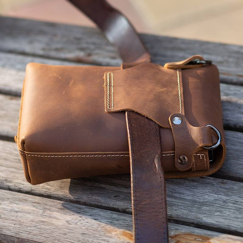 Miesten Aitoa Nahkaa Monitoiminen Kevyt Crossbody-laukku Vintage 6.5 Tuuman Puhelinlaukku Vyötärölaukku Vyölaukku