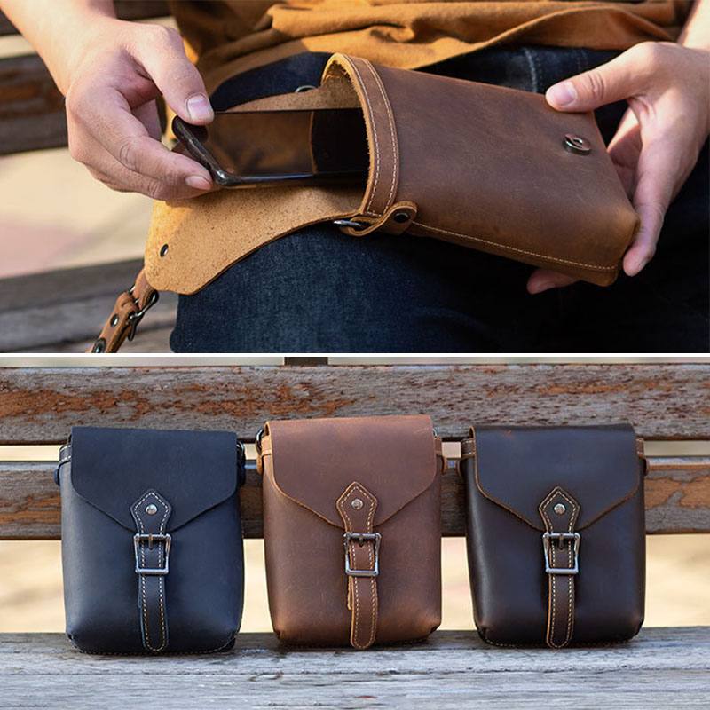 Miesten Aitoa Nahkaa Monitoiminen Kevyt Crossbody-laukku Vintage 6.5 Tuuman Puhelinlaukku Vyötärölaukku Vyölaukku