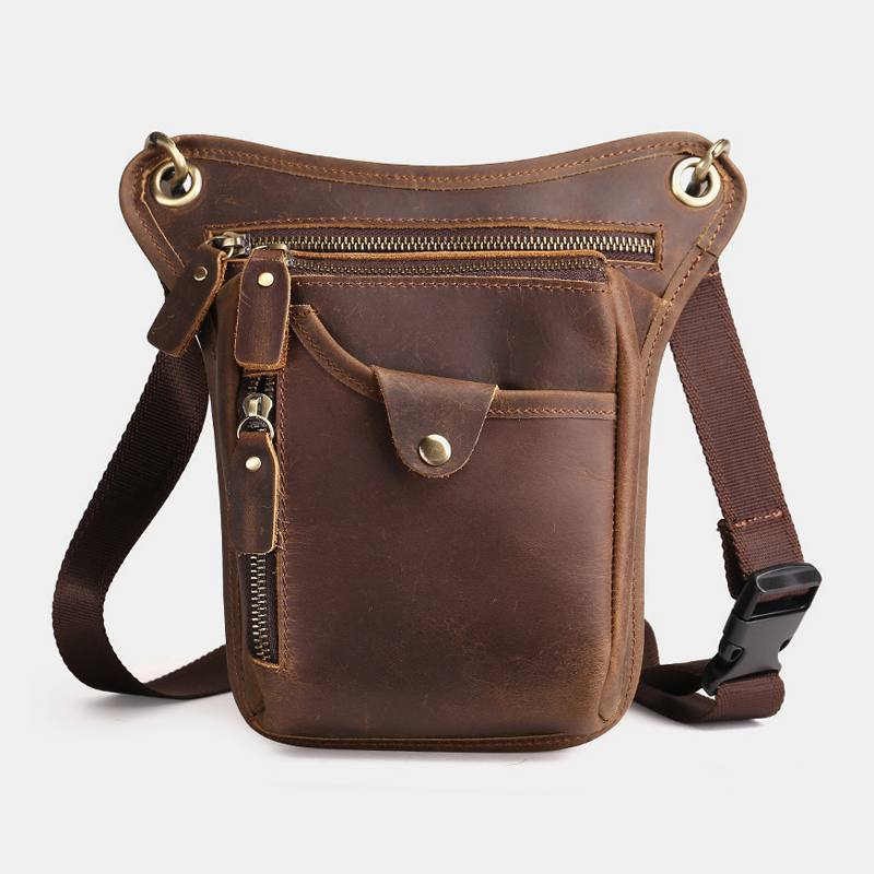 Miesten Retro Aitoa Nahkaa Monitaskuinen Vyötärölaukku Outdoor Sport 6.5 Tuuman Puhelinlaukku Vetoketjullinen Crossbody Laukut Olkalaukku