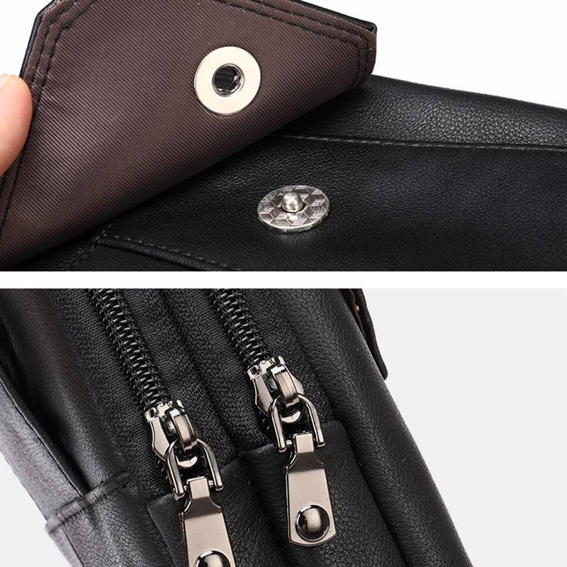 Miesten Retro Kaksikerroksinen Lehmännahkainen Vyölaukku Rento Kulumista Kestävä 6.5 Tuuman Puhelinlaukku Vyökassi Crossbody Laukku Olkalaukku