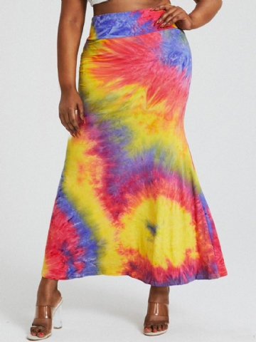 Tie Dye Painatus Korkea Vyötärö Pakarat Bodycon Pitkä Hame