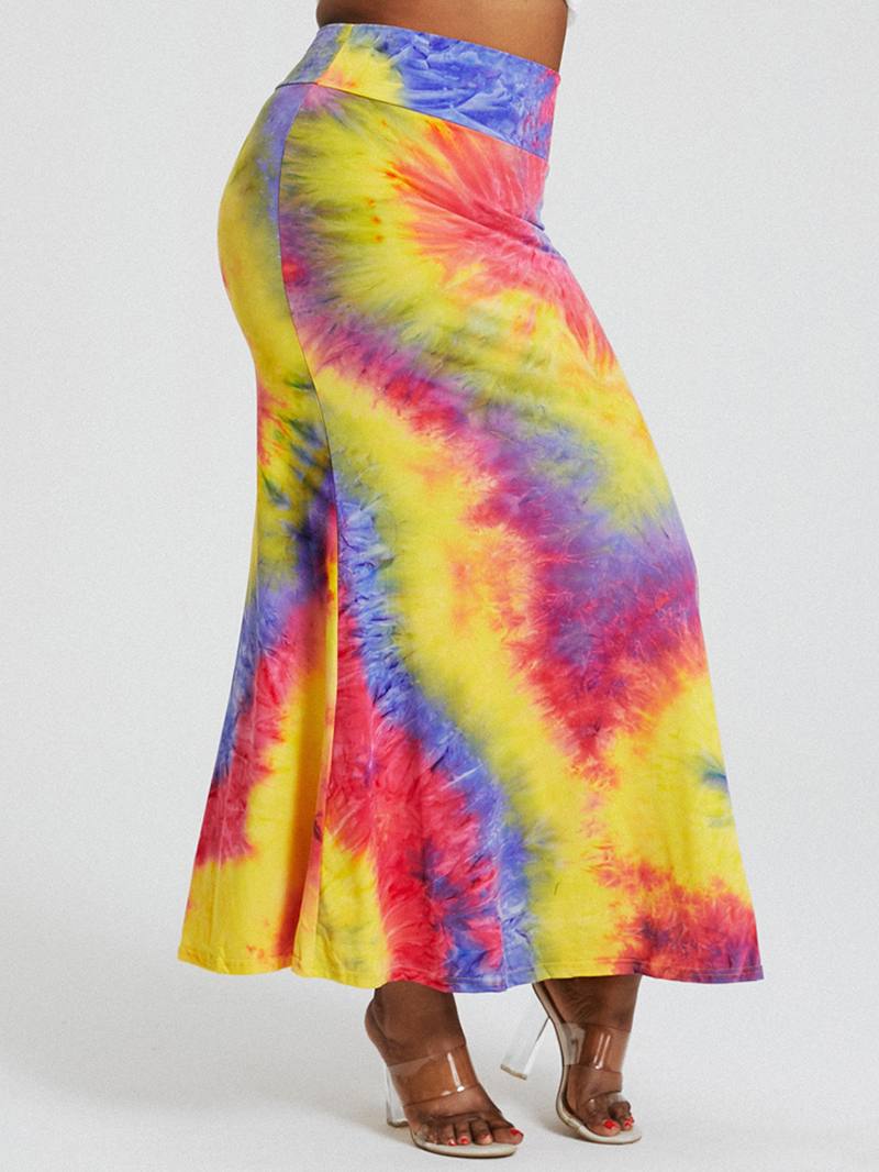 Tie Dye Painatus Korkea Vyötärö Pakarat Bodycon Pitkä Hame