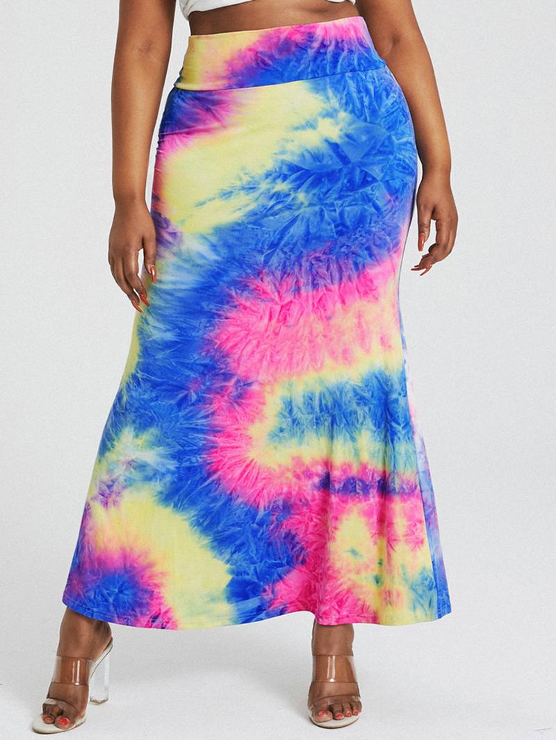 Tie Dye Painatus Korkea Vyötärö Pakarat Bodycon Pitkä Hame