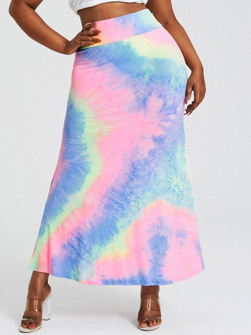 Tie Dye Painatus Korkea Vyötärö Pakarat Bodycon Pitkä Hame