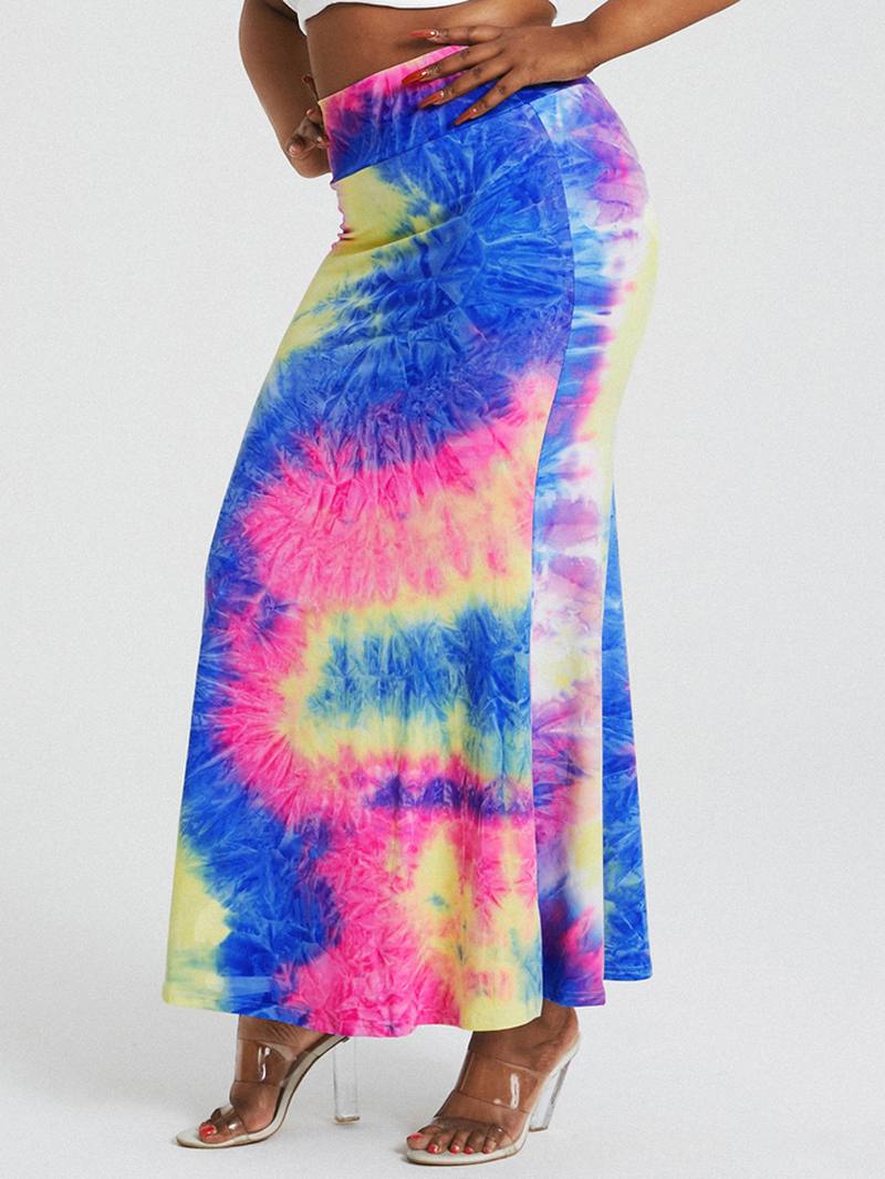 Tie Dye Painatus Korkea Vyötärö Pakarat Bodycon Pitkä Hame