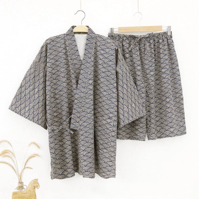 2 Kpl Miesten Kimono Yukata Pyjamat Japanilaistyylinen Kylpytakki Kukkakuvioinen Yöpuku