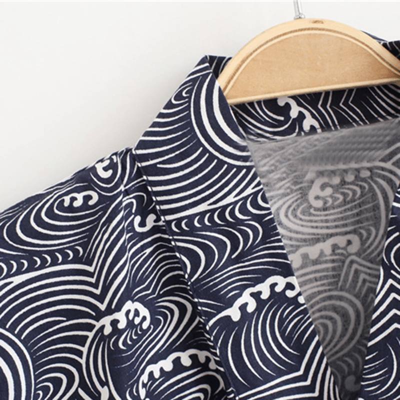 2 Kpl Miesten Kimono Yukata Pyjamat Japanilaistyylinen Kylpytakki Kukkakuvioinen Yöpuku