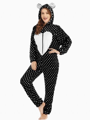 Flanelli Edessä Vetoketju Polka Dot Onesie Pitkähihainen Animals Pyjama Set