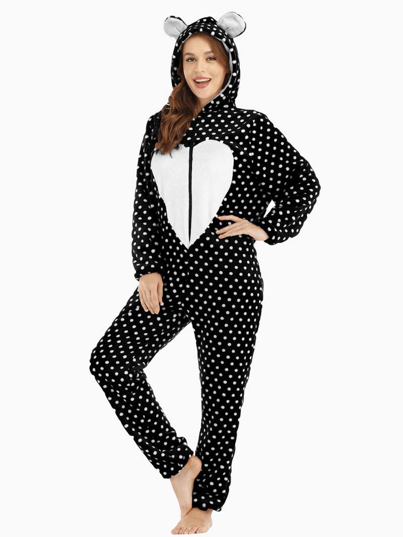 Flanelli Edessä Vetoketju Polka Dot Onesie Pitkähihainen Animals Pyjama Set