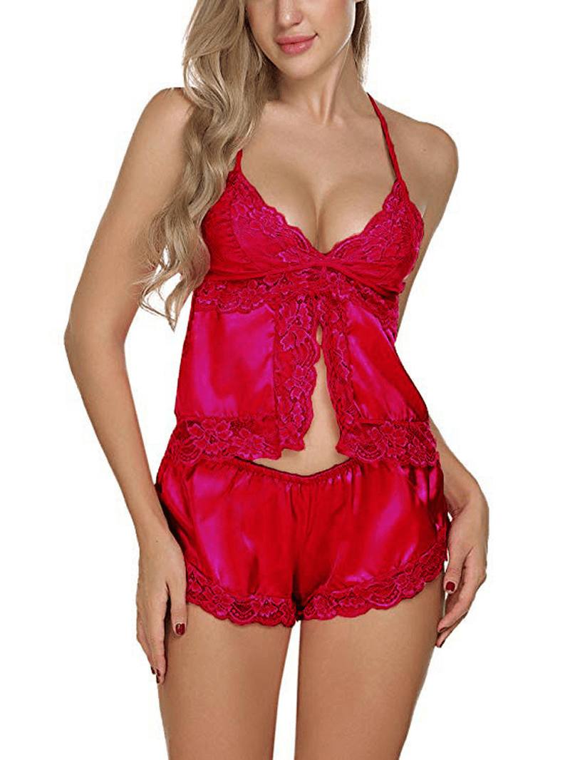 Lace Sling Top Shortsit Hihaton Pehmeä Kaksiosainen Pyjama