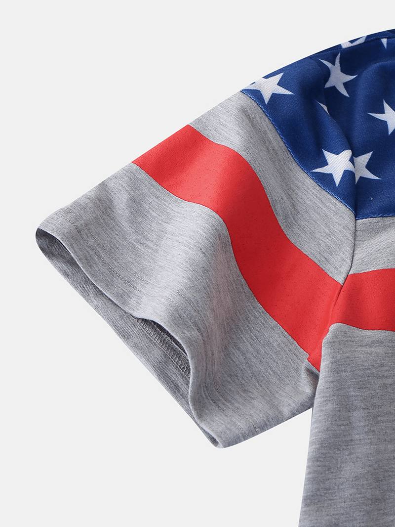 Miesten American Flag Painatus Hupullinen Vetoketjullinen Tasku Lyhythihainen Kotihaalari Yöpuvut