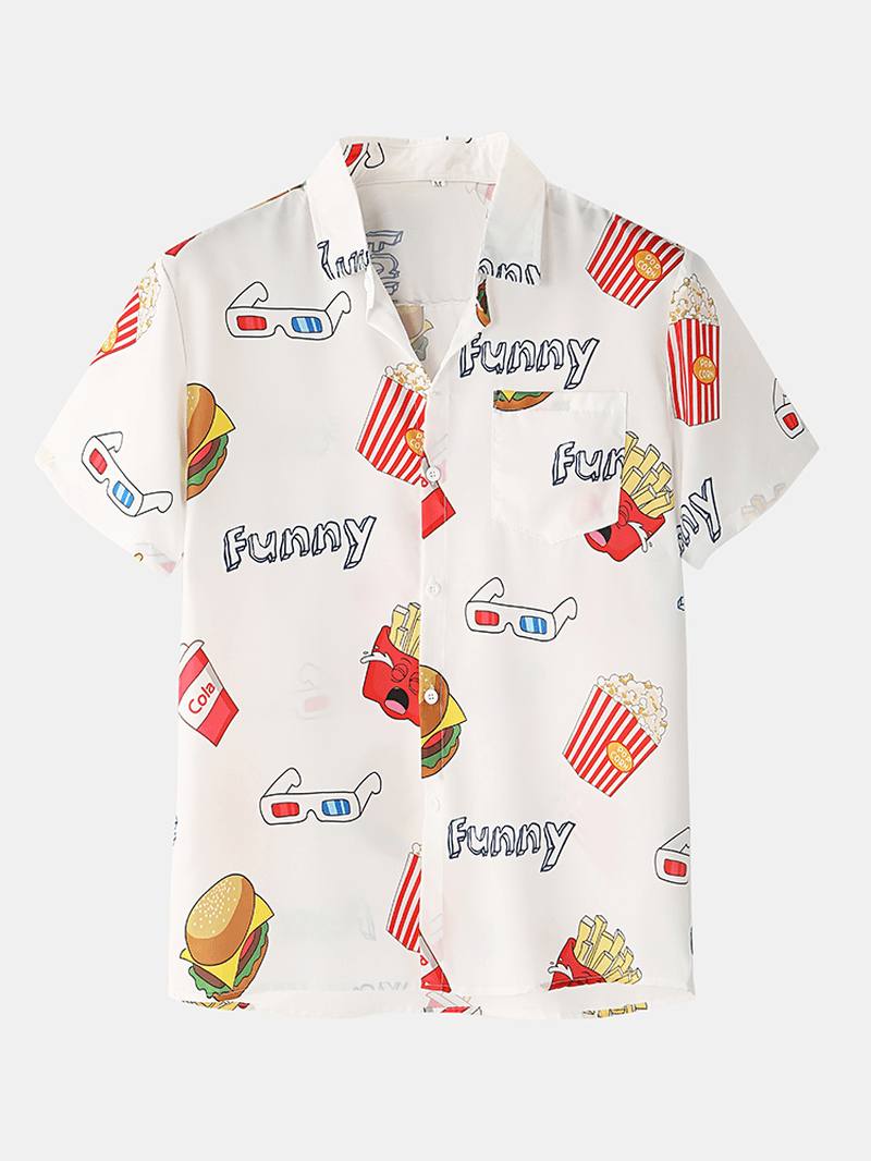 Miesten Funny Fruit Hamburger Painatus Pyjama-setti Kaksiosainen Lyhythihainen Kesäyöasu