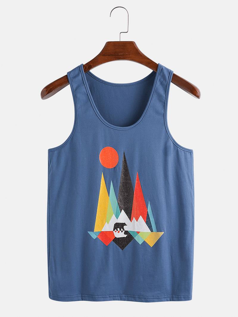 Miesten Funny Geometric Block Painatus Sleepwear Tank Top Joustavat Vyötäröshortsit Koti Pyjama-setti