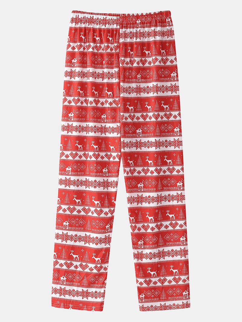 Miesten Joulutekstipainatus Top Elk Pattern Loose Pants Kaksiosainen Home Lounge Pyjamasetti