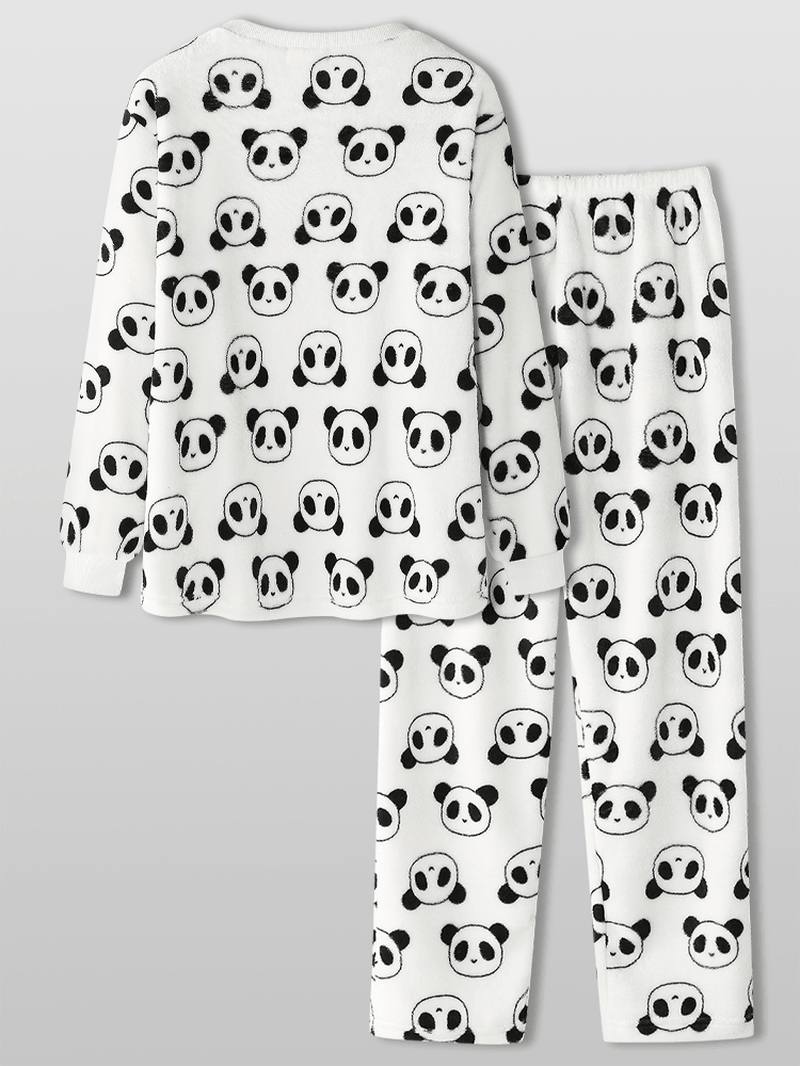 Naiset Ympäri Sarjakuva Panda Pitkähihainen Pehmo Lämmin Kotipyjamasetti