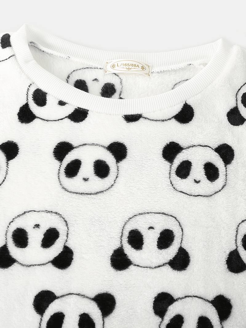 Naiset Ympäri Sarjakuva Panda Pitkähihainen Pehmo Lämmin Kotipyjamasetti