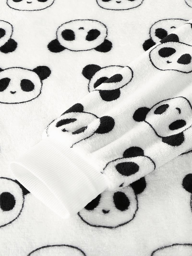 Naiset Ympäri Sarjakuva Panda Pitkähihainen Pehmo Lämmin Kotipyjamasetti