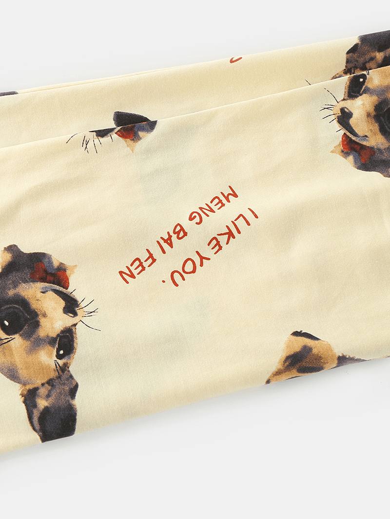 Naisten Dog Pattern Slogan Painatus Pitkähihainen Tasku Koti Pitkähihainen Puuvillainen Pyjamasetti