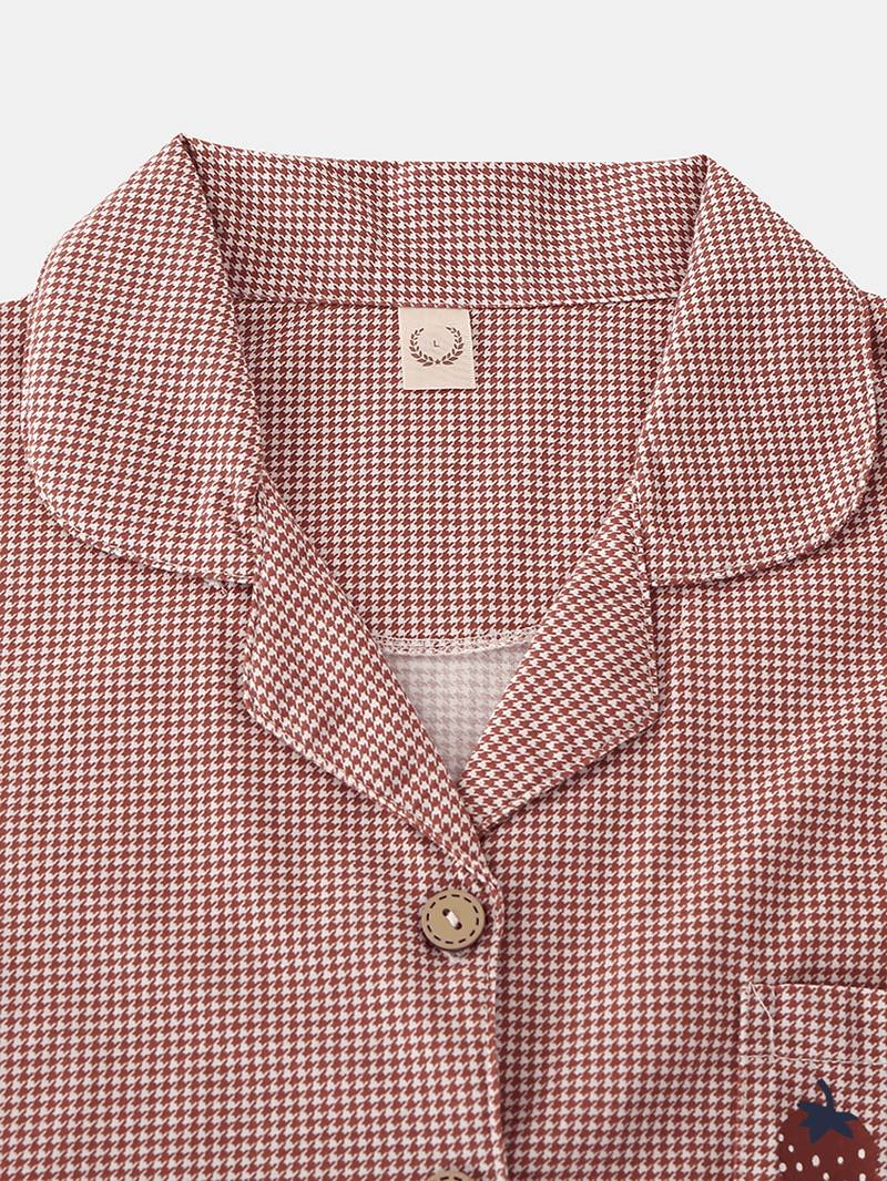 Naisten Houndstooth Painatus Revere Collar Button Up Home Pyjama-setti