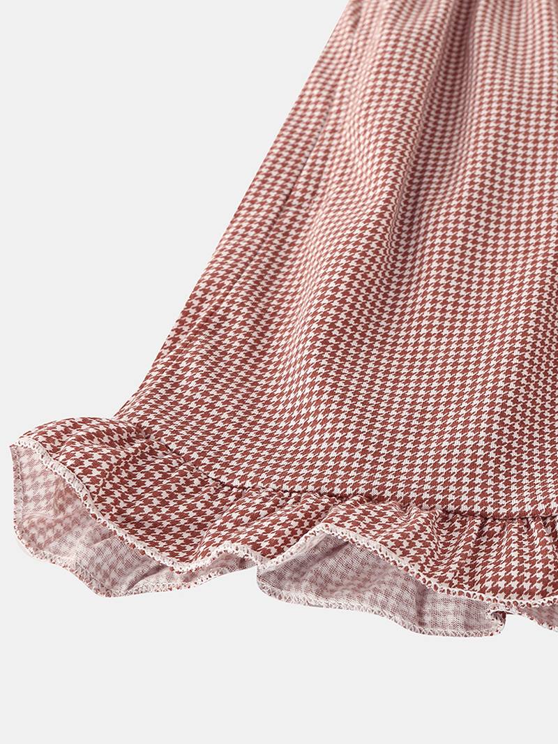 Naisten Houndstooth Painatus Revere Collar Button Up Home Pyjama-setti