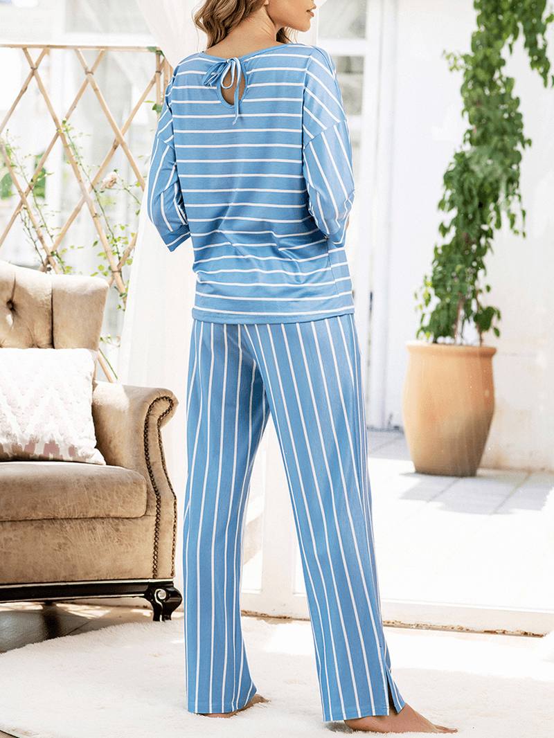 Naisten Raitapainatusti Pyöreä Pääntie Topit Taskuhousut Home Two Picece Pyjama Set