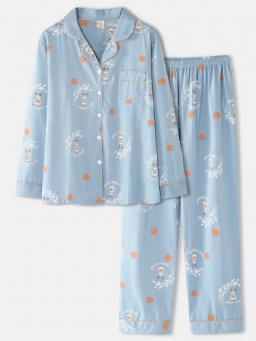 Naisten Sarjakuva Rabbit & Polka Dot Painatus -paita Joustava Vyötärö Home Pyjama Set