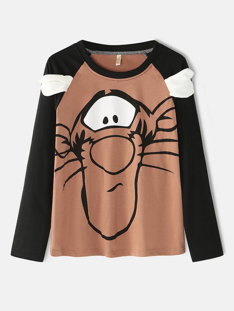 Naisten Sarjakuva Tiger Raglan Sleeve Joustavat Vyötäröhousut Koti Pyjamasetti