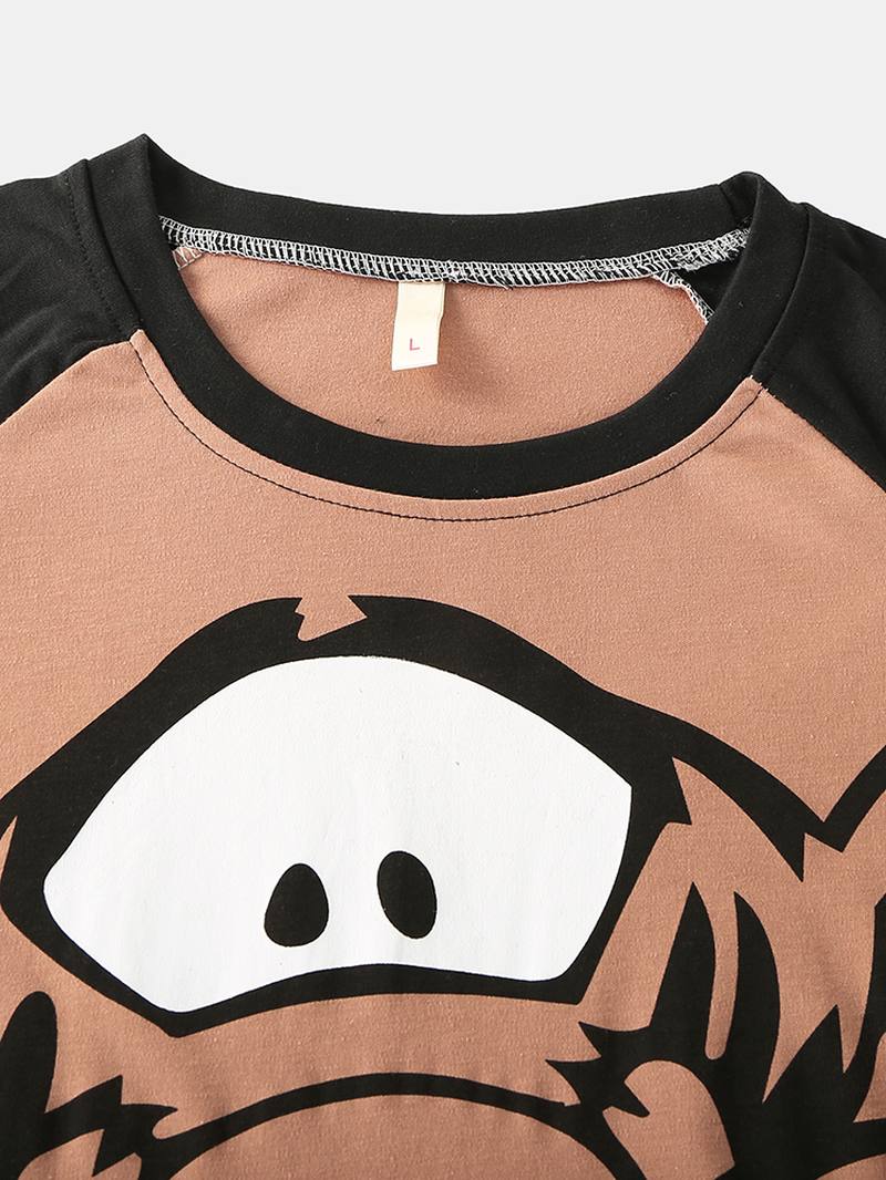 Naisten Sarjakuva Tiger Raglan Sleeve Joustavat Vyötäröhousut Koti Pyjamasetti