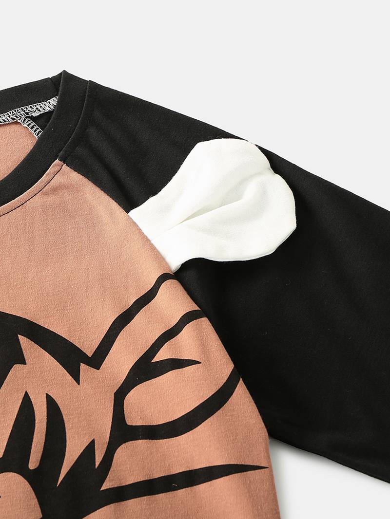 Naisten Sarjakuva Tiger Raglan Sleeve Joustavat Vyötäröhousut Koti Pyjamasetti