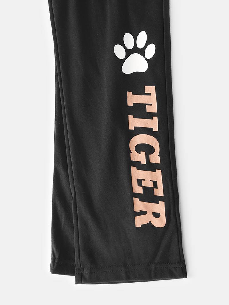 Naisten Sarjakuva Tiger Raglan Sleeve Joustavat Vyötäröhousut Koti Pyjamasetti