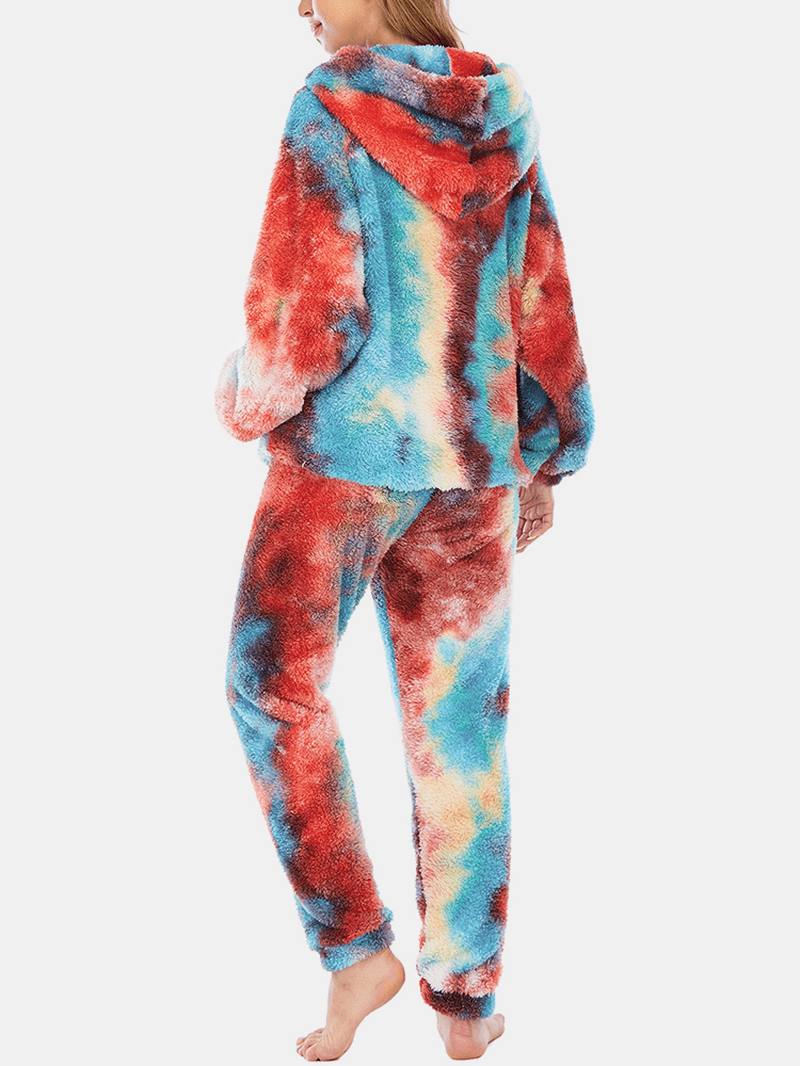 Naisten Solmio Dye Fleece Kangaroo Taskuhupparihousut Koti Sleepweat Rento Pyjama-setti