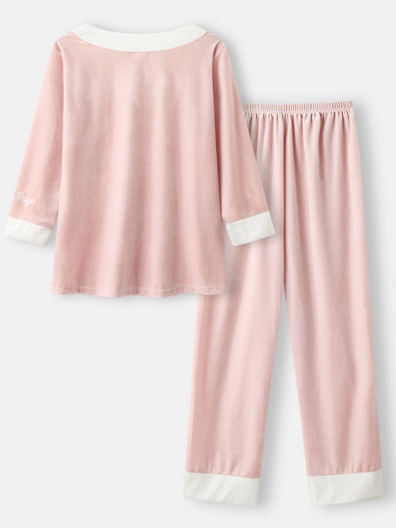 Naisten Velour Contrast V-kaula-kirjonta Ranneke Cozy Pyjamasetit