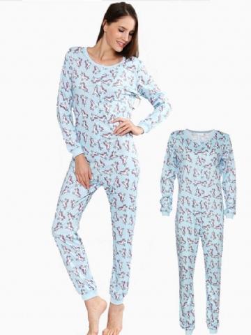 Pitkähihainen Unicorn Painatus Button-down O-neck Pyjama-setti