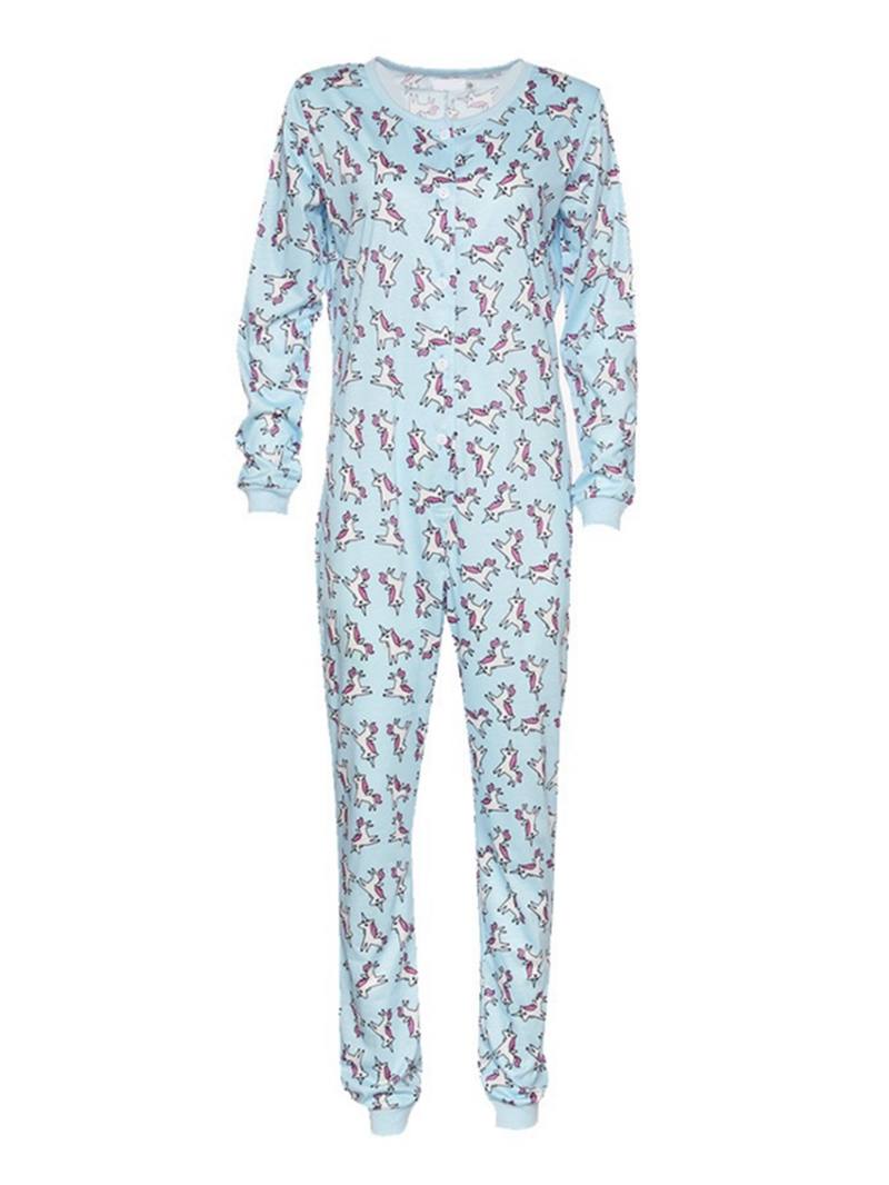 Pitkähihainen Unicorn Painatus Button-down O-neck Pyjama-setti